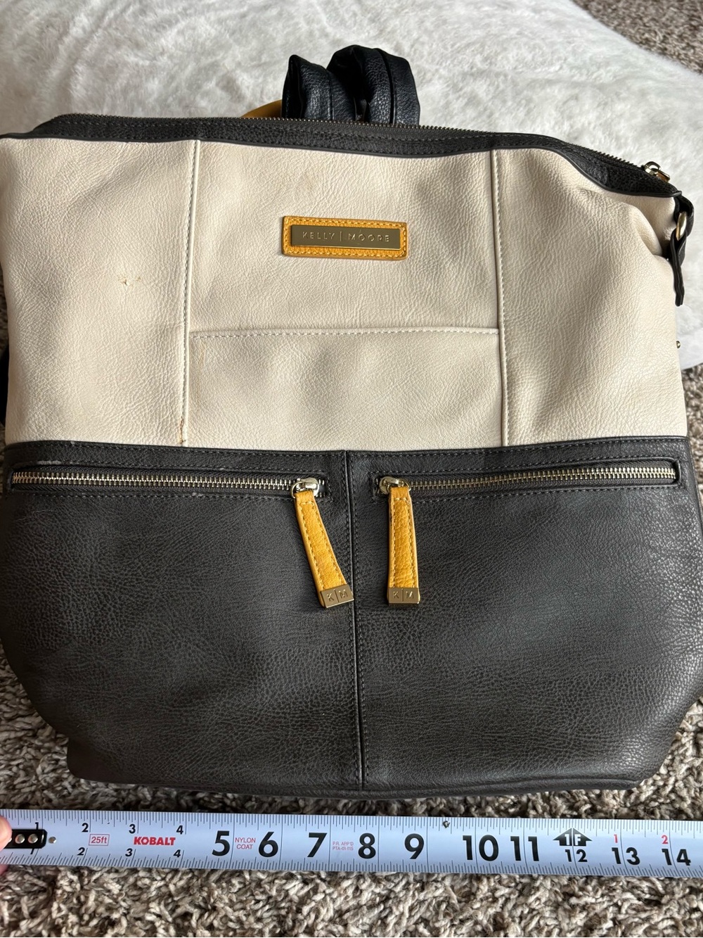 KELLY MORE Two-Tone Cream and Black   camera Backpack with Yellow Accents